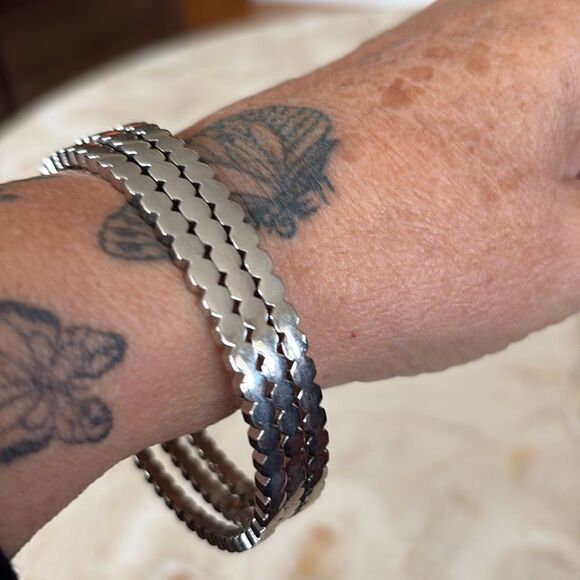 Set of 3 Steel Fancy Cut Bangle Bracelets - Picture 1 of 5